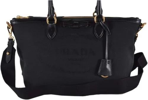 Vista 3 de Prada Bolso cruzado de lona negra jacquard con logotipo para mujer 1BA104, Negro