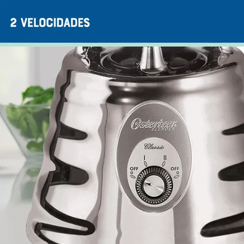 Vista 2 de Oster Mezclador de colmena retro cromado de 500 vatios 2 velocidades con tarro de vidrio de 5 tazas