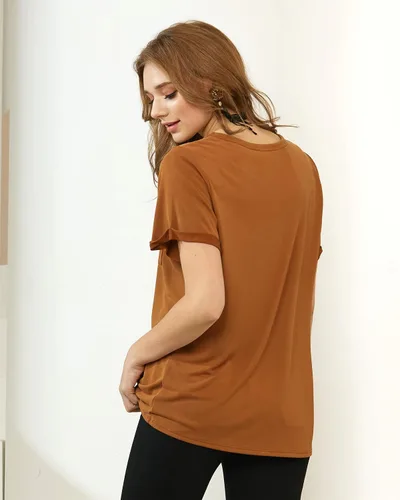 Vista 5 de noflik Camiseta básica de manga corta con cuello redondo para mujer Cupro Modal