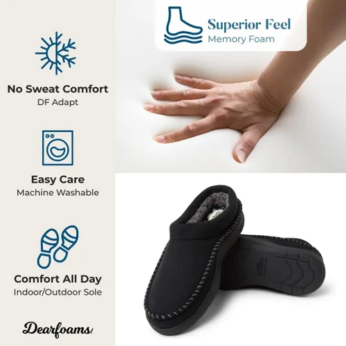 Vista 4 de Dearfoams Pantuflas Thompson de espuma viscoelástica para hombre Negro