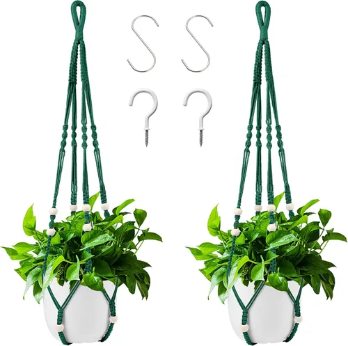 Vista 11 de Augshy Colgador de plantas de macramé, 2 piezas de soporte colgante para plantas con extensor, colgadores de plantas para decoración de interiores