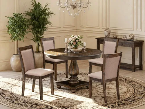 Vista 2 de East West Furniture F2MZ5-716 - Juego de mesa de cocina de 5 piezas para 4 personas, incluye una mesa de comedor redonda con pedestal y 4 sillas