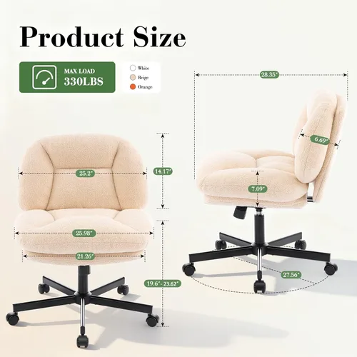 Vista 2 de Silla cruzada gruesa, acolchada, ergonómica, con patas cruzadas, con ruedas, silla giratoria sin brazos, altura ajustable para computadora