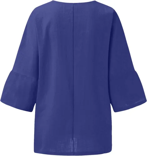 Vista 5 de Camisa básica de lino para mujer, cuello barco, media manga, de gran tamaño, ligera, de algodón, lino, suave, para verano, ropa