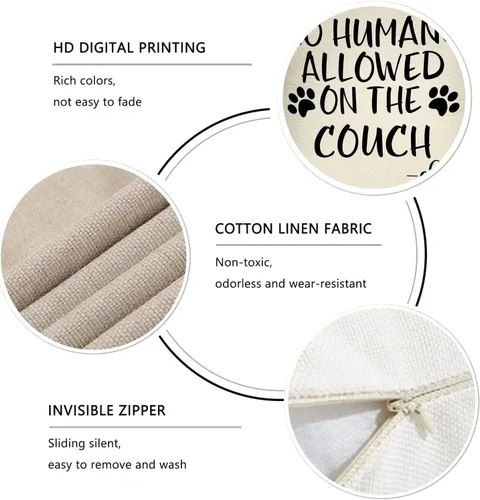 Vista 3 de Funda de almohada decorativa con diseño de patas de perro con texto en inglés "No Humans Allowed on The Couch ", regalo divertido para los amantes