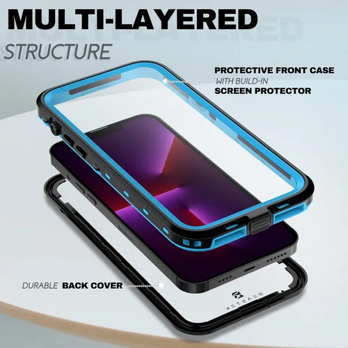Vista 4 de BEASTEK Funda impermeable para iPhone 13 Pro, serie TRE, a prueba de golpes, a prueba de polvo, IP68, con protector de pantalla integrado, cubierta