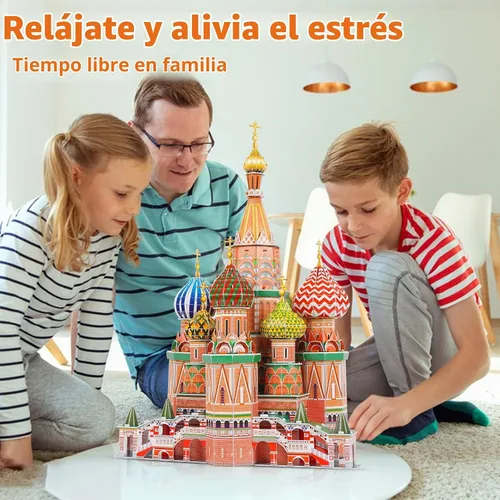Vista 4 de Rompecabezas 3D para adultos y niños, set de construcción de la Catedral de San Basilio, kits de modelos de manualidades de arquitectura de catedral