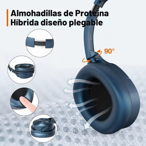 Vista 5 de Auriculares con cancelación activa de ruido, auriculares inalámbricos con cancelación de ruido, micrófono de 40 horas de reproducción, auriculares