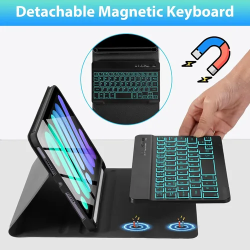 Vista 3 de SOPPY Funda con teclado para iPad mini 7 A17 Pro 2024/iPad Mini 6 generación con teclado 2021 8.3 pulgadas, cubierta de teclado desmontable