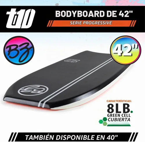 Vista 2 de BZ BodyBoards - T-10 Progressive Series Bodyboard - HDPE Slick - Crescent Tail - Núcleo PHUZION - Cubierta de 8 libras