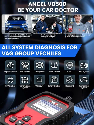 Vista 7 de ANCEL Escáner VD500 OBDII con ANCEL BD500 All System Bluetooth 5.0 OBD2 escáner compatible con VW Audi Seat Skoda Seat Diagnóstico