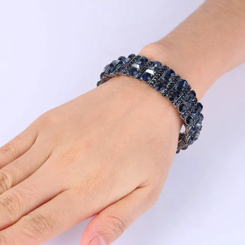 Vista 2 de EVER FAITH Pulsera elástica de cristal austriaco Art Deco de tres capas para novia