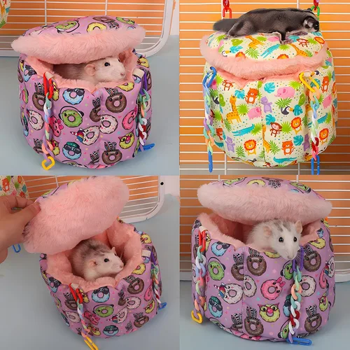 Vista 6 de Cama colgante para ratas, accesorios de jaula de planeador de azúcar, hamaca de conejillo de indias, cama nido cálida para dormir, hamaca de jaula