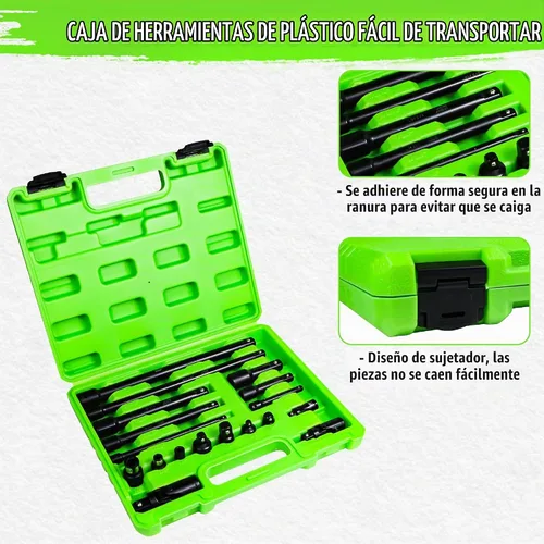 Vista 7 de Juego de extensión de enchufe de impacto de 18 piezas, barras de extensión de enchufe de 1/4 de pulgada, 3/8 pulgadas y 1/2 pulgadas, incluye juego