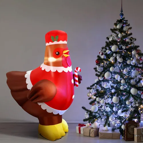 Vista 6 de Ceenna Pollo Inflable Grande de Navidad Iluminado de 5 pies con Luz LED Colorida Incorporada, Pavo Inflable, Pollo Hinchable, Decoración de Jardín