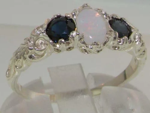 Vista 2 de Anillo de plata de ley 925 auténtica auténtica ópalo y zafiro para mujer
