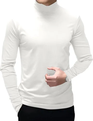 Vista 2 de Rela Bota Camisetas de moda para hombre, camisetas de cuello alto falso, ropa interior térmica, manga larga, ajustada, elástica, básica Beige