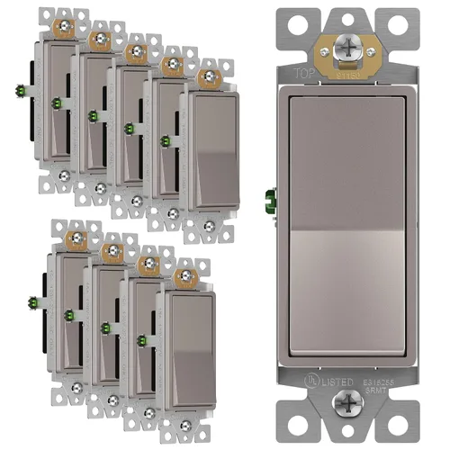 Vista 34 de ENERLITES - Interruptor de palanca decorativo de encendido/apagado con placas de pared, unipolar, 3 cables, tornillo de conexión a tierra, grado
