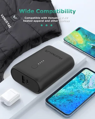 Vista 6 de Venustas Batería ultracompacta para chalecos térmicos de 7.4 V, chaquetas térmicas y sudaderas con capucha