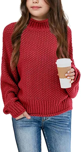 Vista 8 de Imily Bela Suéteres de Cuello Alto para Niñas Niños Ropa de Punto con Manga Murciélago Suéter Grueso Pullover Jumper A-Apricot