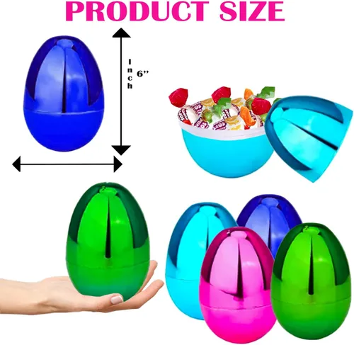 Vista 3 de Chochkees Huevos de Pascua rellenables (paquete de 6) huevos de Pascua de plástico metálicos gigantes de 6 pulgadas, se mantienen verticales