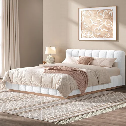 Vista 30 de Base de cama tapizada de terciopelo con cabecera capitoné de canal, cama de perfil bajo tamaño Queen con soporte de listones resistente, no necesita