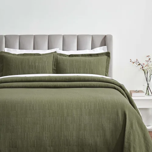 Vista 8 de Superior Juego de colcha y funda de algodón de 3 piezas, decoración de cama para el hogar, colcha decorativa, 2 fundas de almohada, peso medio