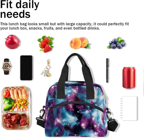 Vista 7 de Pardick Bolsa de almuerzo aislada con diseño de galaxia colorida para mujeres y hombres y adultos, con purpurina, grande, hielera, térmica A01