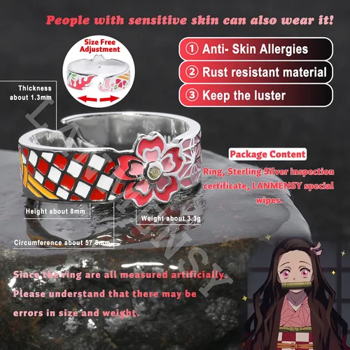Vista 2 de LANMENSY Demon Slayer Anillos de anime Joyería original de plata de ley 925 "All24 estilos" nuevo Tamaño ajustable Kimetsu No Yaiba Cosplay Moda