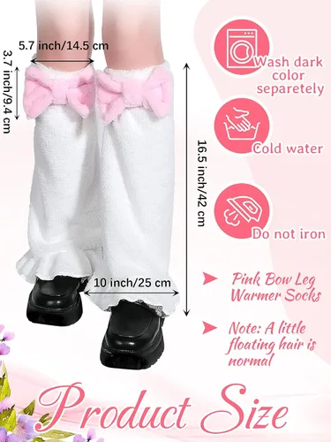 Vista 2 de Kawaii Leg Warmer Fuzzy Fluffy Socks with Bow Cartoon Cosplay Leg Warmer Over the Knee Socks for Women Girls