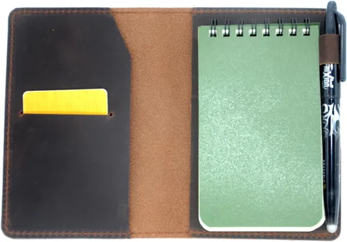 Vista 9 de Funda de cuero compatible con mini cuadernos Rite in the Rain, mini funda de cuaderno en espiral encuadernada en la parte superior, soporte