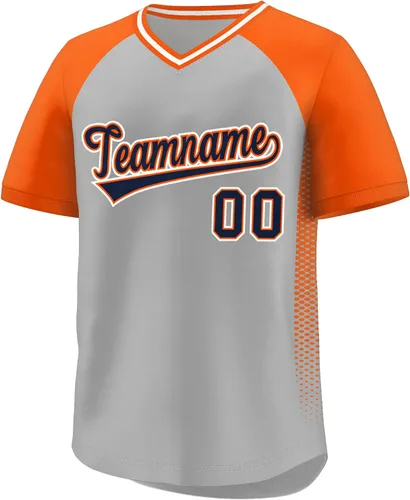 Vista 9 de Camiseta de béisbol personalizada con cuello en V para hombres, mujeres y jóvenes, camisetas de béisbol personalizadas con costuras o estampadas