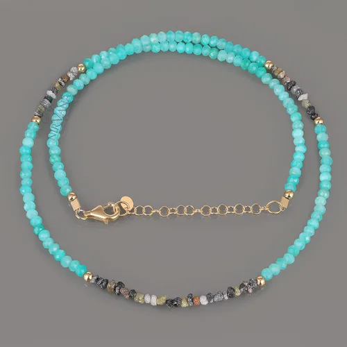 Vista 3 de Collar de Tiendaita con pepitas de diamante de mezcla de plata 925 (oro amarillo), cadena delicada para regalo del día de San Valentín, 19.7in