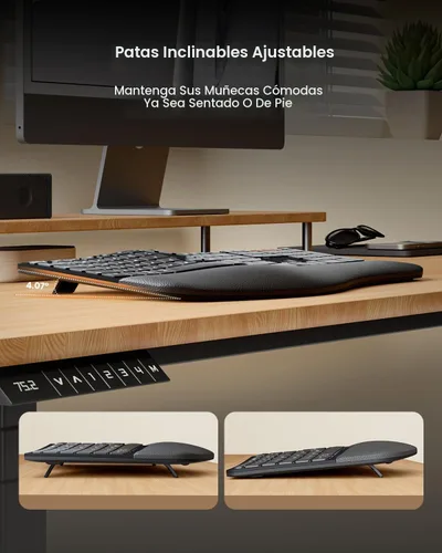 Vista 4 de ProtoArc Teclado y Ratón Inalámbrico Ergonómico, EKM01 Plus Combo de Teclado y Ratón Bluetooth Ergo de Tamaño Completo, Diseño Dividido