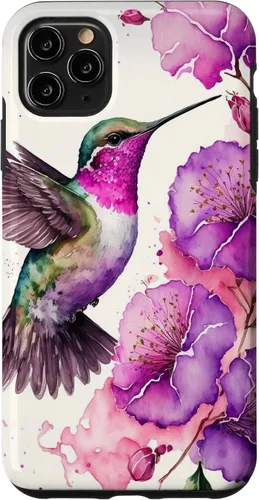 Vista 13 de Hummingbird Floral Watercolor Pink Purple Paint Flowers Case for iPhone 17