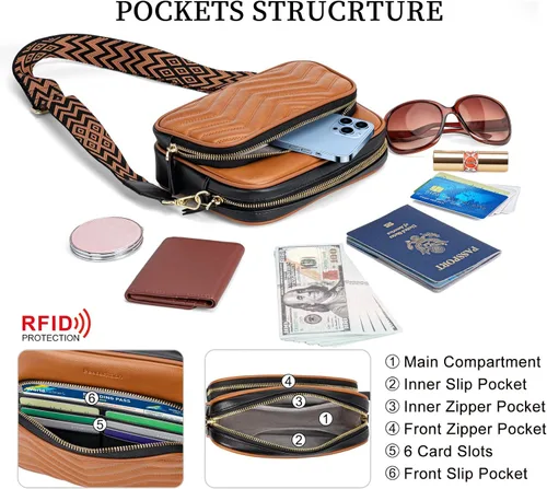 Vista 3 de Peacocktion Crossbody Bags for Women Travel Quilted Vegan Leather Small Cross Body Purses Shoulder Handbags with Wide Strap