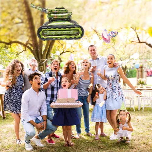 Vista 9 de Toddmomy Globos de papel de aluminio con diseño de tanque militar, globos de camuflaje, globos de construcción, globos inflables para decoraciones