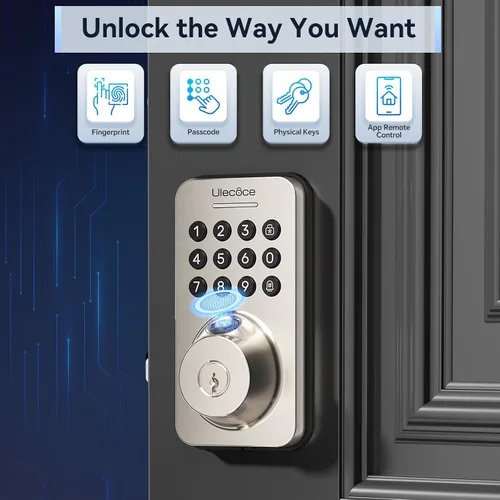 Vista 2 de U68W WiFi Fingerprint Smart Door Lock with Knob Set, Satin Nickel