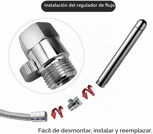 Vista 3 de Kit de ducha de ducha, sistema de limpieza de ducha de 3 cabezales, regulador y manguera de 59 pulgadas