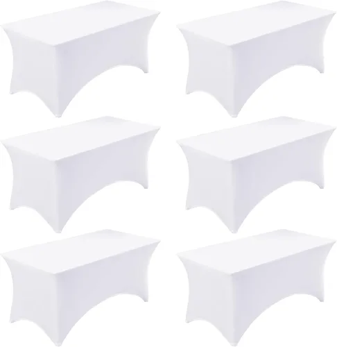 Vista 38 de Fixwal Paquete de 6 Manteles de Mesa Rectangulares, Cubierta de Mesa de 6 Pies, Mantel Blanco Rectangular Ajustado Elástico Rectangular, Cubierta