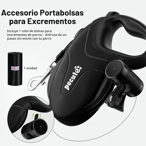 Vista 7 de Pecute Correa retráctil para perro de 32 pies con tiras reflectantes, sin enredos de 360°, control de un botón y material de nailon resistente