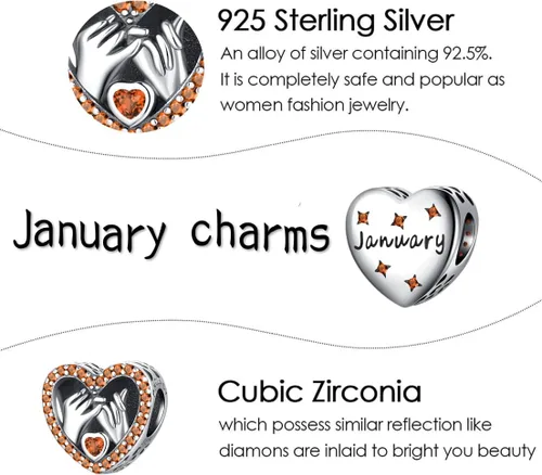 Vista 4 de PHCLASY Love Heart Birthstone Charms 925 Sterling Silver with Cubic Zirconia Dangle Women's Bead Charms fit Bracelets and Necklaces