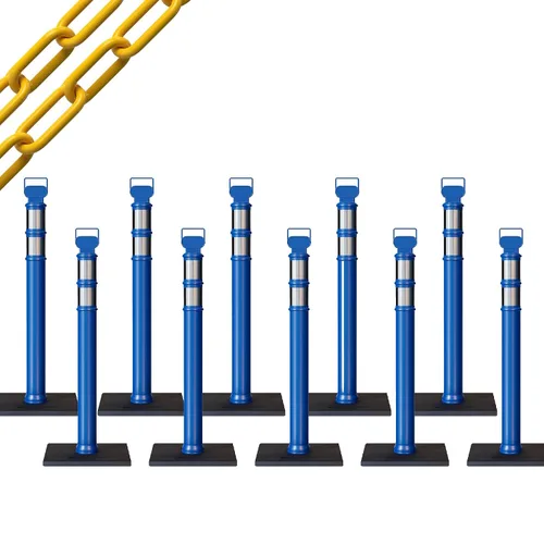 Vista 31 de CCW 10-Pack 45" Delineador Post Kit, 3" Collares reflectantes, 10 lb Base de goma (10 postes azules con cadena negra de 50 pies)