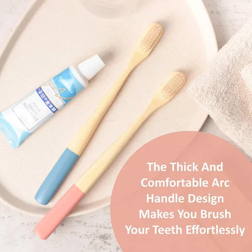 Vista 2 de laboos Paquete de 4 cepillos de dientes de bambú, ecológicos y biodegradables, no plásticos, sin BPA, cerdas naturales suaves para gingivitis