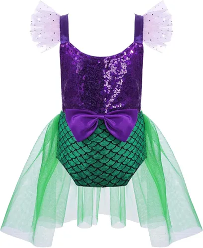Vista 3 de MSemis Disfraz de princesa de sirena para bebé y niña con lentejuelas halter traje de baño para Halloween