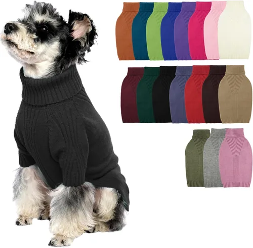 Vista 79 de IECOii Suéter de perro salchicha de cuello alto para perros pequeños, medianos y hembras, elástico y transpirable, abrigo de punto cálido, para Negro
