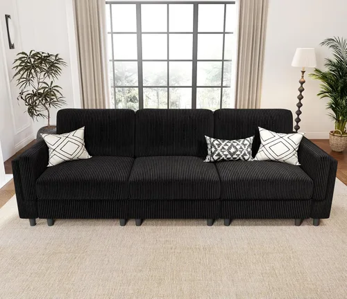 Vista 12 de KKL Sofá cama modular modular con otomana de almacenamiento, sofá cama convertible en forma de L/U para sala de estar, diseño reversible moderno