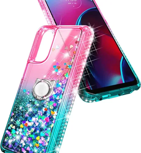 Vista 4 de NZND Diseñado para Motorola Moto G Stylus-5G-2022 (no compatible con la versión 4G) rosa/aguamarina, bonita cubierta líquida flotante con purpurina