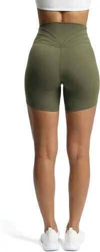 Vista 5 de Aoxjox Trinity - Pantalones cortos de ciclismo para mujer, cintura cruzada, cintura cruzada, cintura alta, ejercicio, atletismo, gimnasio, correr