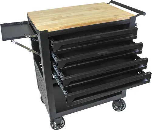 Vista 11 de Carro de herramientas de 4 cajones con ruedas, carrito de herramientas rodante, carrito de servicio industrial de servicio pesado con sistema